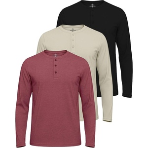 image:image3 Pack Mens Cotton Long Sleeve Henley T Shirts Casual Work Gym Workout TeeLong Sleeve  Set 1