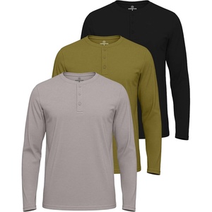 image:image3 Pack Mens Cotton Long Sleeve Henley T Shirts Casual Work Gym Workout TeeLong Sleeve  Set 10