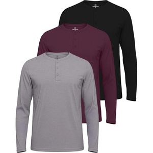 image:image3 Pack Mens Cotton Long Sleeve Henley T Shirts Casual Work Gym Workout TeeLong Sleeve  Set 11