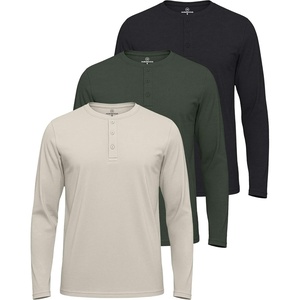 image:image3 Pack Mens Cotton Long Sleeve Henley T Shirts Casual Work Gym Workout TeeLong Sleeve  Set 3