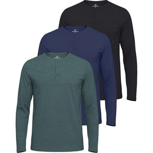 image:image3 Pack Mens Cotton Long Sleeve Henley T Shirts Casual Work Gym Workout TeeLong Sleeve  Set 4