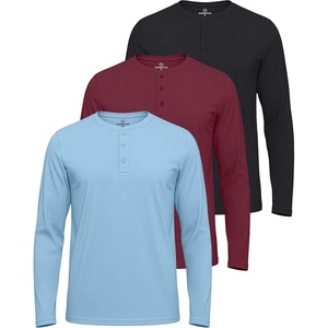 image:image3 Pack Mens Cotton Long Sleeve Henley T Shirts Casual Work Gym Workout TeeLong Sleeve  Set 7