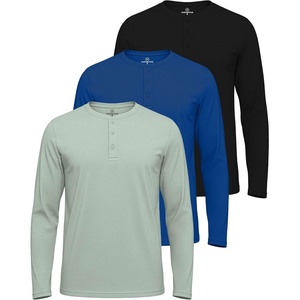 image:image3 Pack Mens Cotton Long Sleeve Henley T Shirts Casual Work Gym Workout TeeLong Sleeve  Set 9