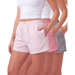 image:image3 Pack Womens Cotton Pajama Shorts Boxer Lounge Sleepwear PJs with PocketsBlack Gingham  Mineral Red Gingham  Pale Lilac Gingham