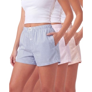 image:image3 Pack Womens Cotton Pajama Shorts Boxer Lounge Sleepwear PJs with PocketsMagano Calcite Stripe  Clear Sky Stripe  Pale Lilac Mini Stripe