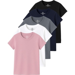 image:image4 Pack Girls Cotton Tshirts Short Sleeve Crew Neck Tees Kids Teens TopsSet 1