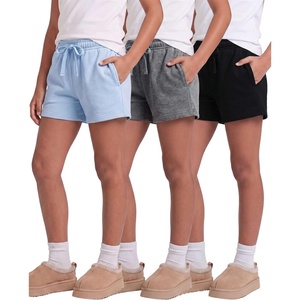 image:image4 Pack Girls Fleece Shorts Lounge Sleep Kids Teens Sweatshorts PocketsSolid Black  Charcoal Heather  Solid Ballad Blue