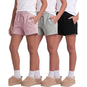 image:image4 Pack Girls Fleece Shorts Lounge Sleep Kids Teens Sweatshorts PocketsSolid Black  Grey Heather  Solid Pale Lilac