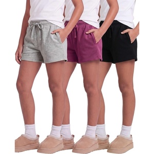 image:image4 Pack Girls Fleece Shorts Lounge Sleep Kids Teens Sweatshorts PocketsSolid Black  Solid Burgundy  Grey Heather