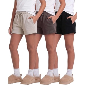 image:image4 Pack Girls Fleece Shorts Lounge Sleep Kids Teens Sweatshorts PocketsSolid Black  Solid Chocolate Torte  Solid Moonbeam