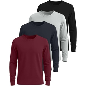 image:image4 Pack Mens Cotton Long Sleeve Shirts Crew Neck Work Casual Jersey T ShirtSet 4