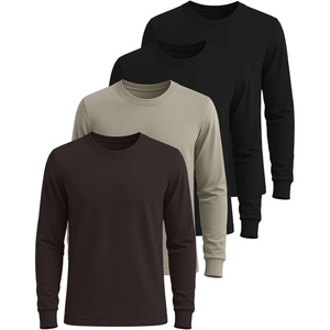 image:image4 Pack Mens Cotton Long Sleeve Shirts Crew Neck Work Casual Jersey T ShirtSet 8