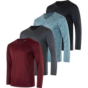 image:image4 Pack Mens Dry Fit Long Sleeve V Neck T Shirts Athletic Workout Gym TeesSet 1