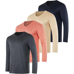 image:image4 Pack Mens Dry Fit Long Sleeve V Neck T Shirts Athletic Workout Gym TeesSet 10