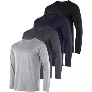 image:image4 Pack Mens Dry Fit Long Sleeve V Neck T Shirts Athletic Workout Gym TeesSet 16