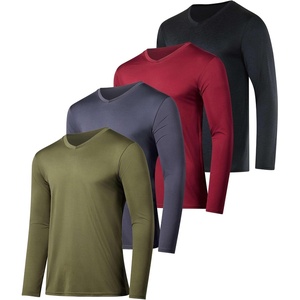 image:image4 Pack Mens Dry Fit Long Sleeve V Neck T Shirts Athletic Workout Gym TeesSet 2