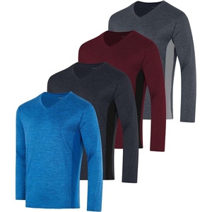 image:image4 Pack Mens Dry Fit Long Sleeve V Neck T Shirts Athletic Workout Gym TeesSet 3
