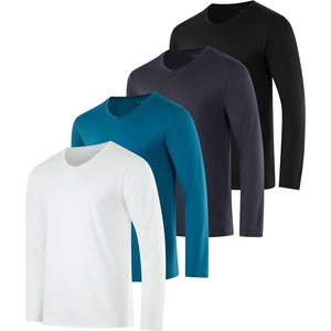 image:image4 Pack Mens Dry Fit Long Sleeve V Neck T Shirts Athletic Workout Gym TeesSet 7