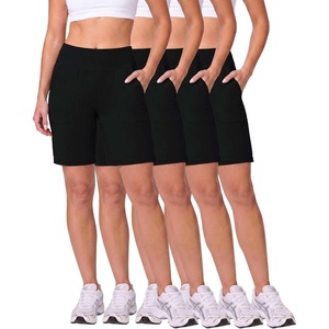 image:image4 Pack Womens 9 Bermuda Shorts Athletic Yoga Running Workout Pockets LongSet 1