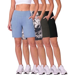 image:image4 Pack Womens 9 Bermuda Shorts Athletic Yoga Running Workout Pockets LongSet 4