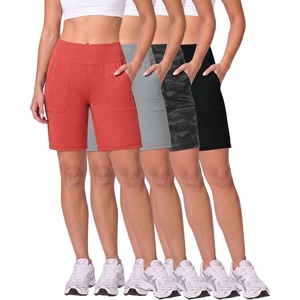 image:image4 Pack Womens 9 Bermuda Shorts Athletic Yoga Running Workout Pockets LongSet 5