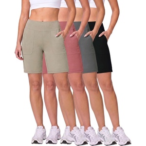 image:image4 Pack Womens 9 Bermuda Shorts Athletic Yoga Running Workout Pockets LongSet 6