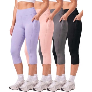 image:image4 Pack Womens Capri Leggings with Pockets High Waisted Yoga Workout CaprisSet 4
