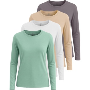 image:image4 Pack Womens Cotton Long Sleeve T Shirts Crewneck Basic Workout Tops TeesSet 1