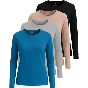 image:image4 Pack Womens Cotton Long Sleeve T Shirts Crewneck Basic Workout Tops TeesSet 11