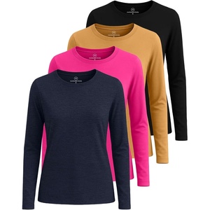 image:image4 Pack Womens Cotton Long Sleeve T Shirts Crewneck Basic Workout Tops TeesSet 12
