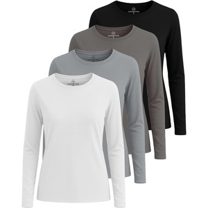 image:image4 Pack Womens Cotton Long Sleeve T Shirts Crewneck Basic Workout Tops TeesSet 14