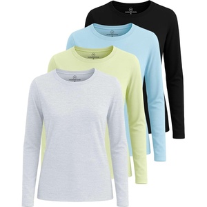 image:image4 Pack Womens Cotton Long Sleeve T Shirts Crewneck Basic Workout Tops TeesSet 3
