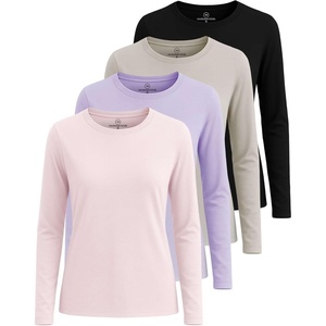 image:image4 Pack Womens Cotton Long Sleeve T Shirts Crewneck Basic Workout Tops TeesSet 5