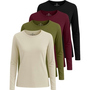 image:image4 Pack Womens Cotton Long Sleeve T Shirts Crewneck Basic Workout Tops TeesSet 6