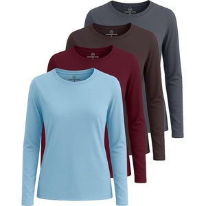 image:image4 Pack Womens Cotton Long Sleeve T Shirts Crewneck Basic Workout Tops TeesSet 7