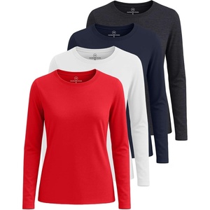 image:image4 Pack Womens Cotton Long Sleeve T Shirts Crewneck Basic Workout Tops TeesSet 8