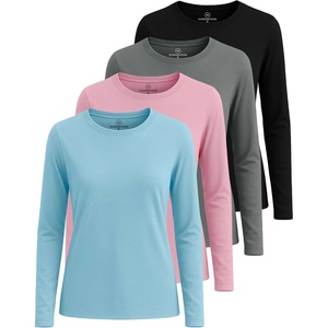 image:image4 Pack Womens Cotton Long Sleeve T Shirts Crewneck Basic Workout Tops TeesSet 9