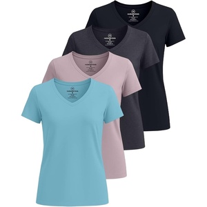 image:image4 Pack Womens Cotton Short Sleeve V Neck T Shirts Casual Tops Basic TeesSet 12