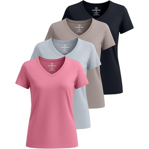 image:image4 Pack Womens Cotton Short Sleeve V Neck T Shirts Casual Tops Basic TeesSet 2
