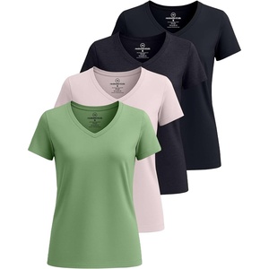 image:image4 Pack Womens Cotton Short Sleeve V Neck T Shirts Casual Tops Basic TeesSet 4