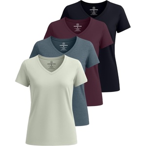 image:image4 Pack Womens Cotton Short Sleeve V Neck T Shirts Casual Tops Basic TeesSet 5