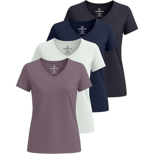 image:image4 Pack Womens Cotton Short Sleeve V Neck T Shirts Casual Tops Basic TeesSet 8