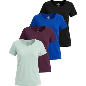 image:image4 Pack Womens Cotton T Shirts Short Sleeve Crew Neck Tops Basic CasualSet 11