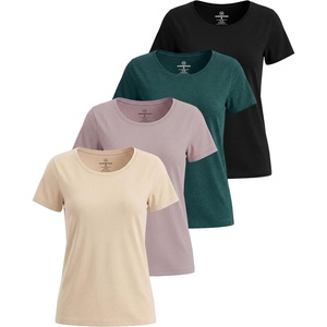 image:image4 Pack Womens Cotton T Shirts Short Sleeve Crew Neck Tops Basic CasualSet 13
