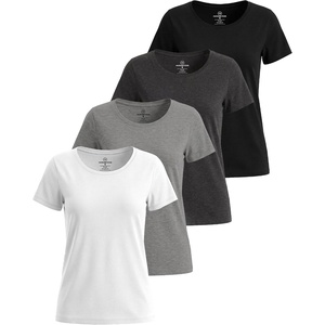 image:image4 Pack Womens Cotton T Shirts Short Sleeve Crew Neck Tops Basic CasualSet 15