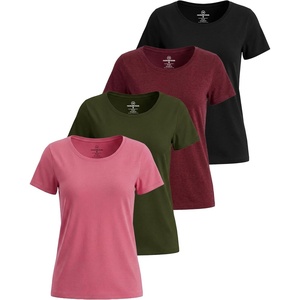 image:image4 Pack Womens Cotton T Shirts Short Sleeve Crew Neck Tops Basic CasualSet 2