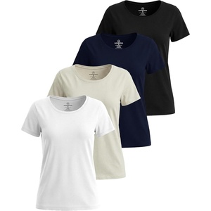 image:image4 Pack Womens Cotton T Shirts Short Sleeve Crew Neck Tops Basic CasualSet 7
