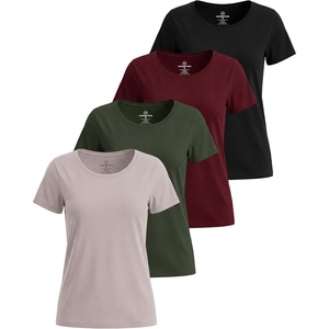 image:image4 Pack Womens Cotton T Shirts Short Sleeve Crew Neck Tops Basic CasualSet 9