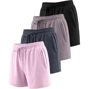 image:image4 Pack Womens Dry Fit Zipper Pockets Shorts Athletic Running High WaistedSet 11