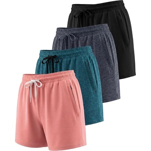 image:image4 Pack Womens Dry Fit Zipper Pockets Shorts Athletic Running High WaistedSet 8